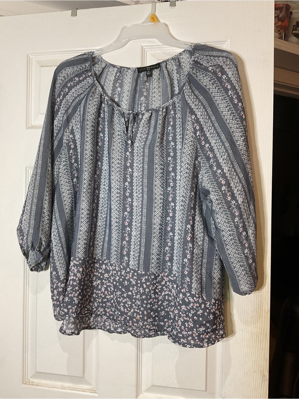 Fred David Blue Patterned Peasant Blouse